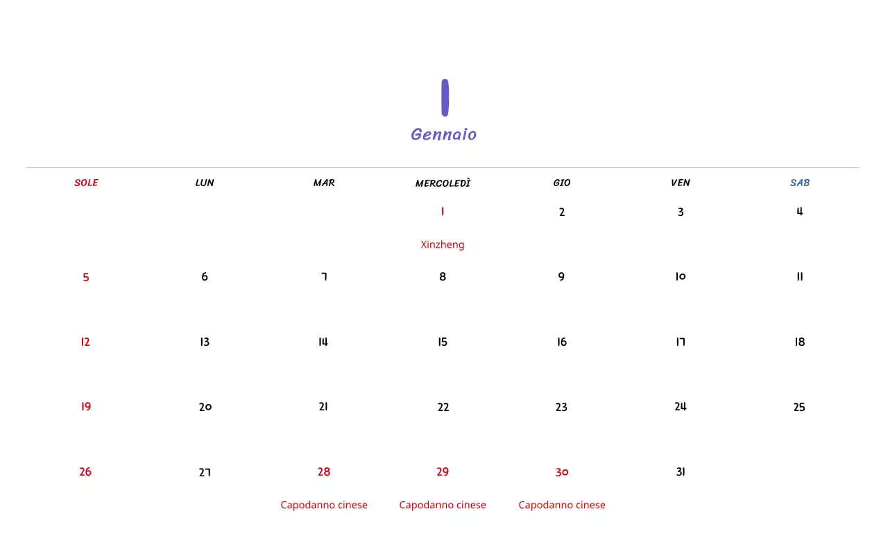Calendario di Capodanno con simpatiche illustrazioni