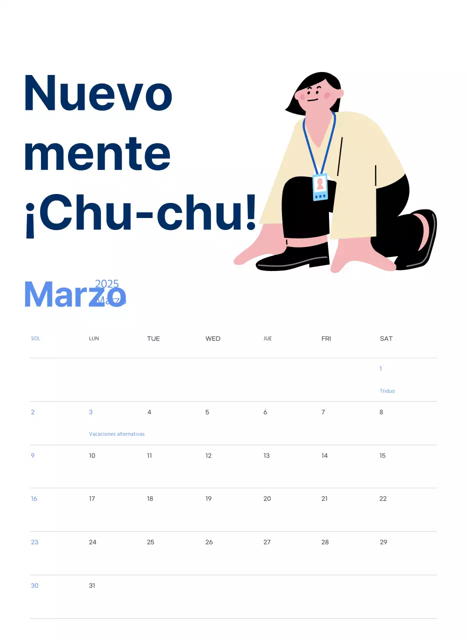 Calendario motivacional con enérgicas ilustraciones y citas positivas sobre fondo azul claro