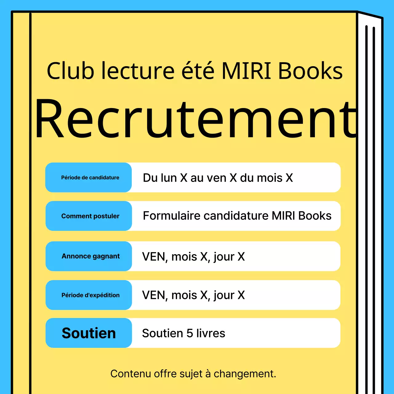 Promouvoir un club de lecture estival minimaliste en jaune et bleu