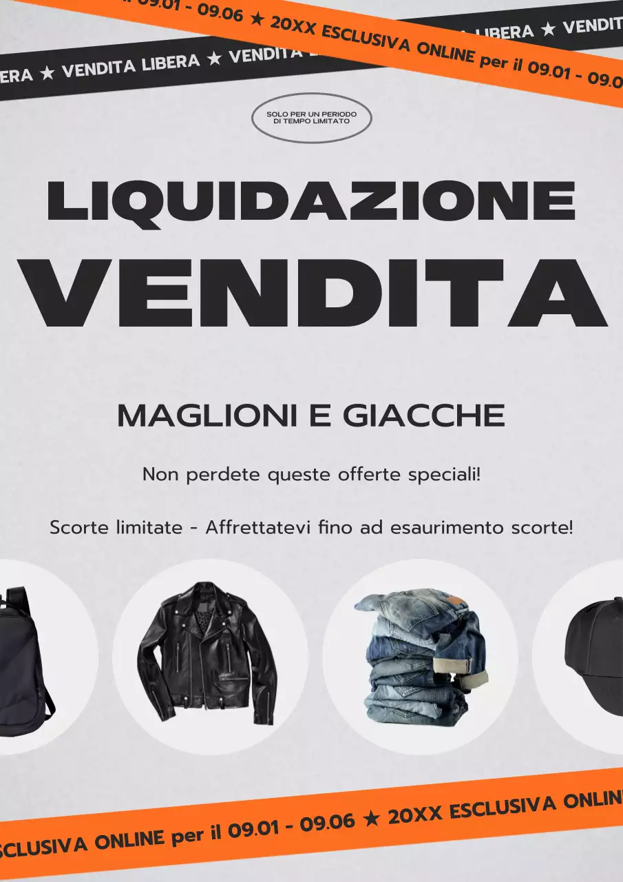 Promuovere una semplice liquidazione delle scorte in nero e arancione