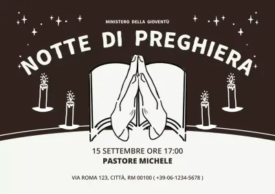 Un annuncio di incontro di preghiera alla moda in nero e grigio