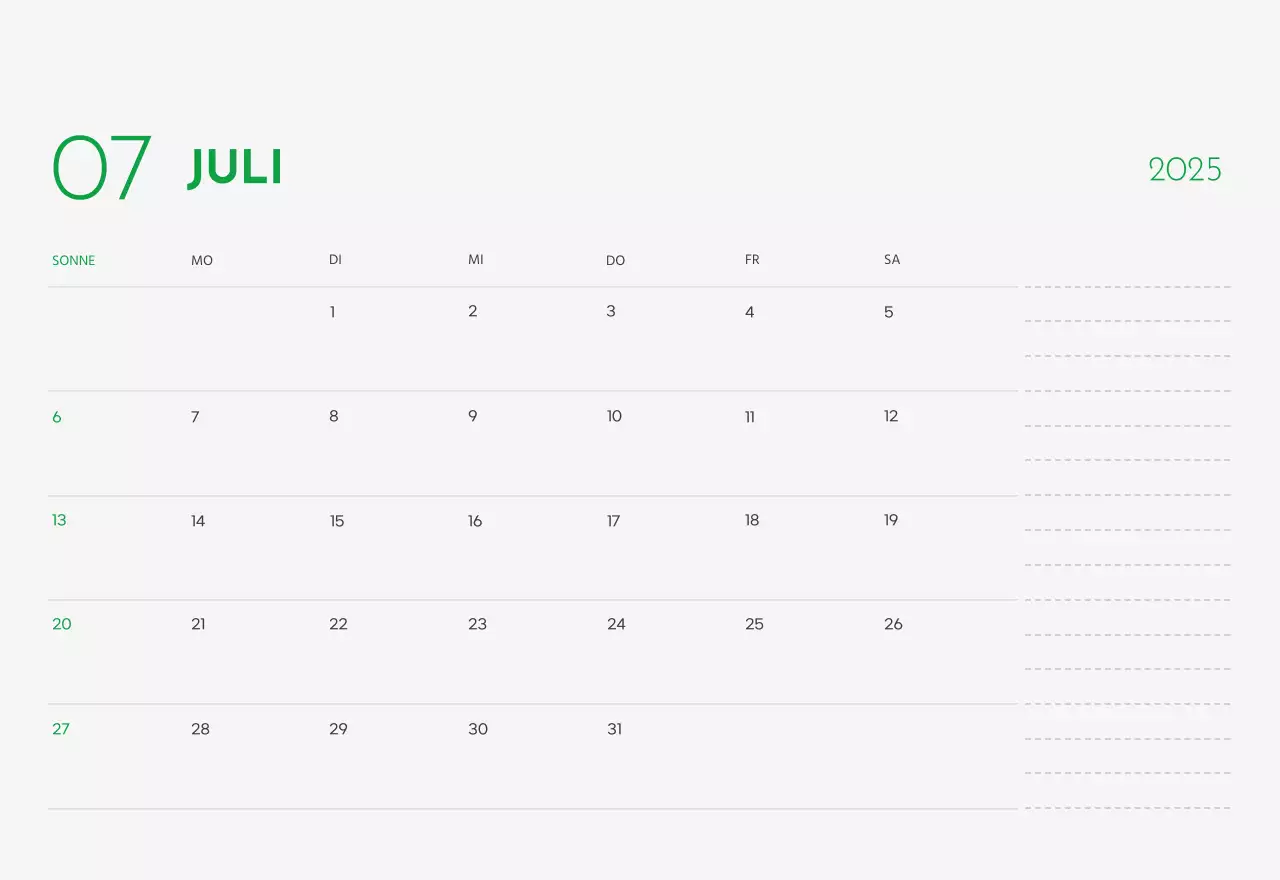 Ein Kalender mit einem Welpenfoto und einer süßen Botschaft in grüner Akzentfarbe