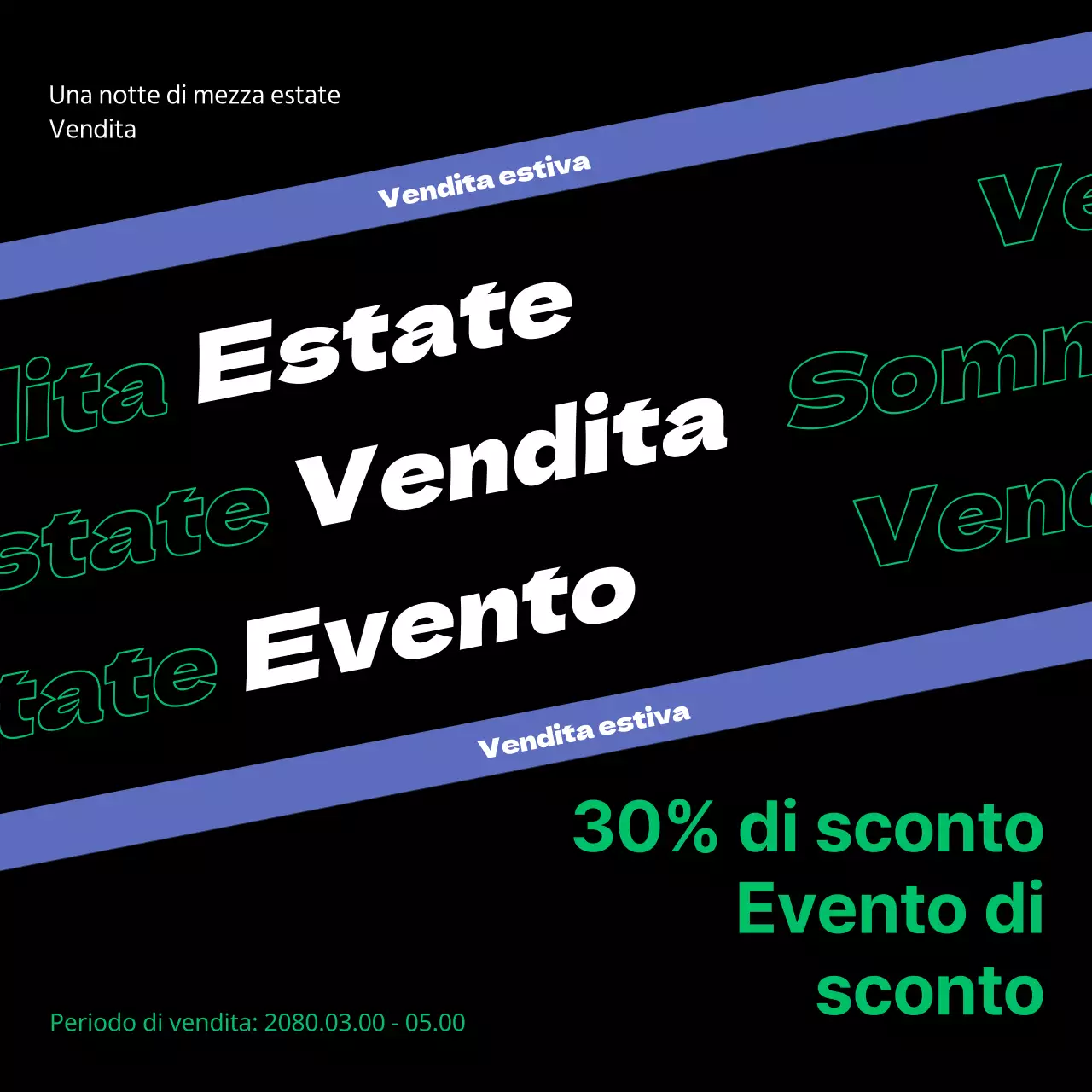 Una collezione di saldi estivi con accenti viola e verdi