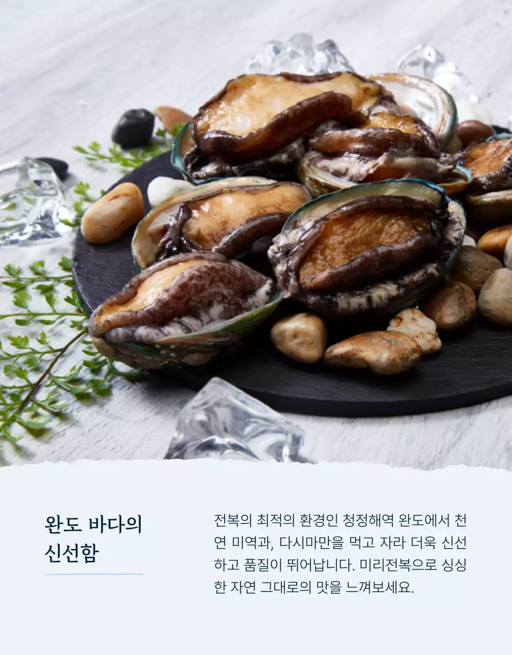 파랑과 남색의 전통적인 수산물 전복 사진 레이아웃 홍보