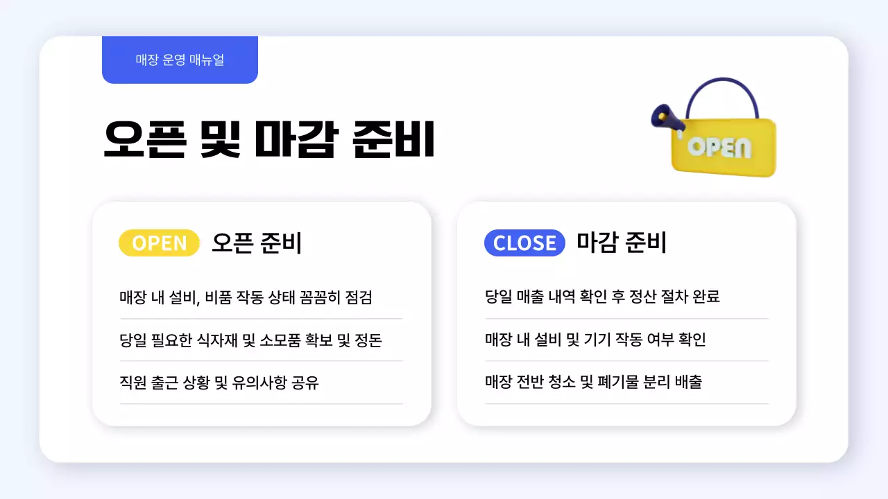 파랑과 노랑의 심플한 매장 운영 표준 가이드 안내서