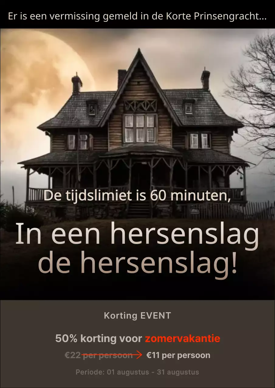 Een eenvoudige escape room-advertentie in zwart en bruin