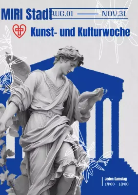 Förderung des blauen und grauen, mittelalterlichen Looks des Plakats für die Kunst- und Kulturwoche