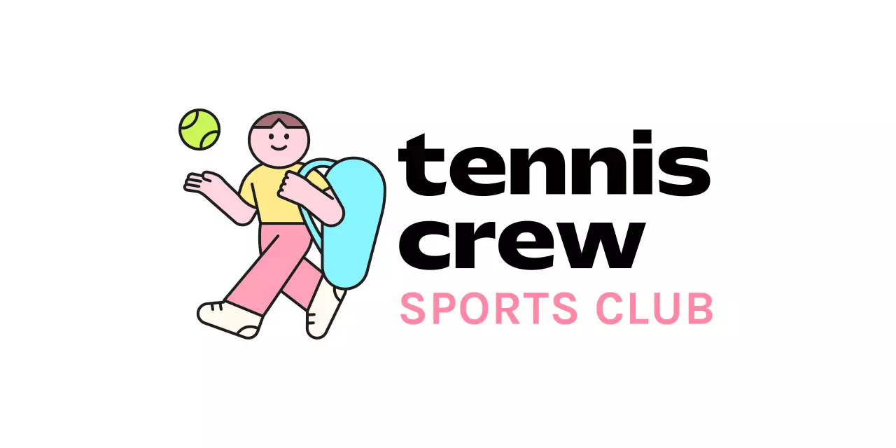 A logo for a club with a cute character playing tennis.