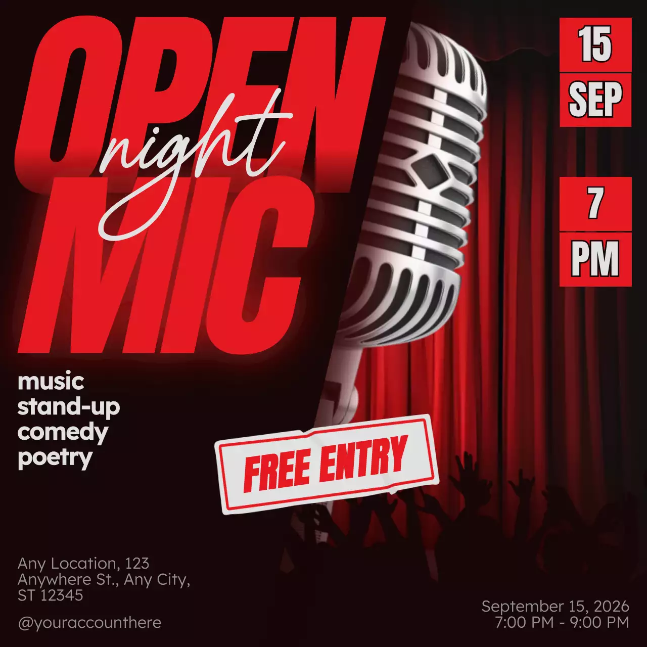 Red Modern Open Mic Event Social Media Post