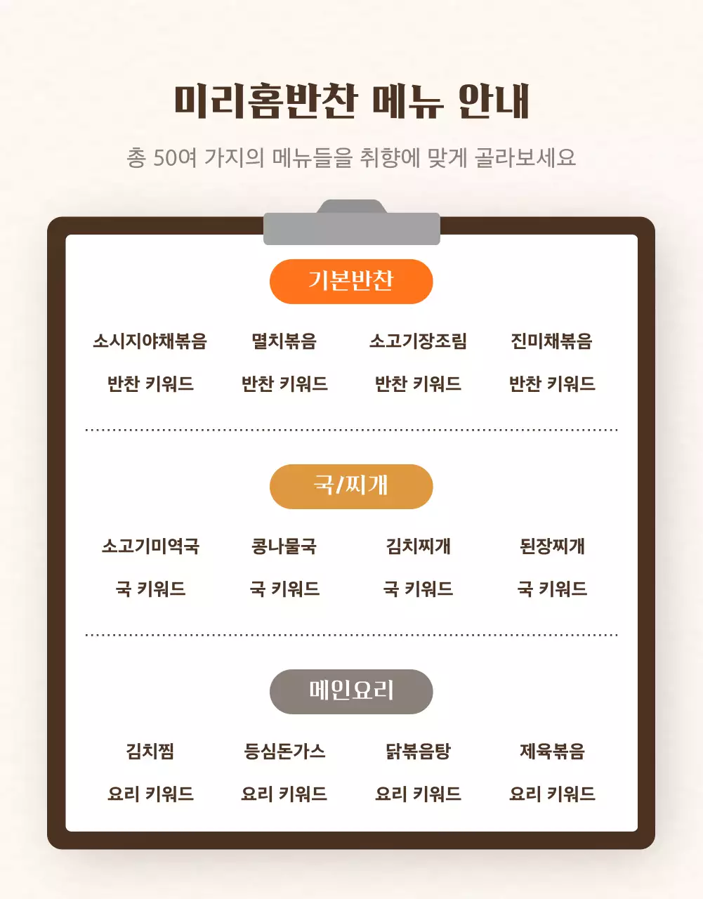 주황색과 갈색의 정갈한 반찬가게 광고