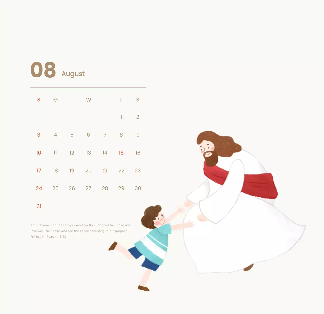 Lịch từ với những hình minh họa ấm cúng và những câu Kinh thánh trên nền xanh nhạt