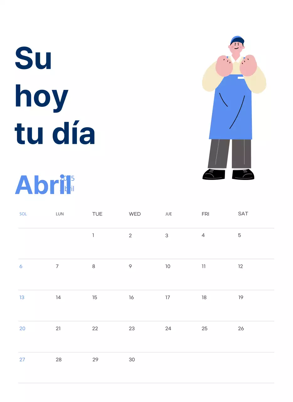 Calendario motivacional con enérgicas ilustraciones y citas positivas sobre fondo azul claro