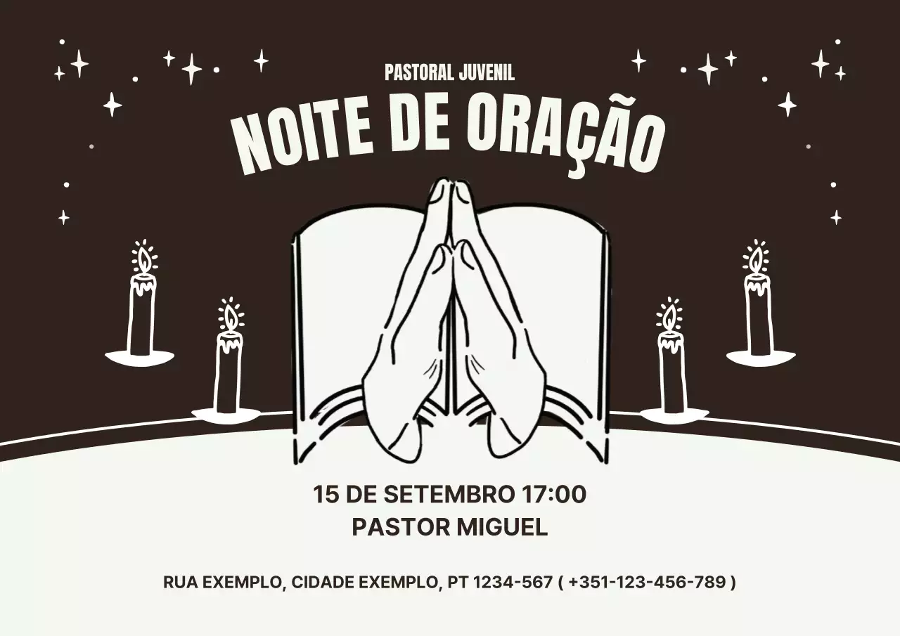Um anúncio de reunião de oração na moda em preto e cinzento
