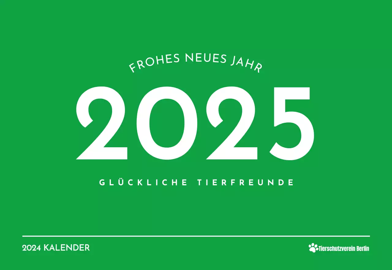 Ein Kalender mit einem Welpenfoto und einer süßen Botschaft in grüner Akzentfarbe