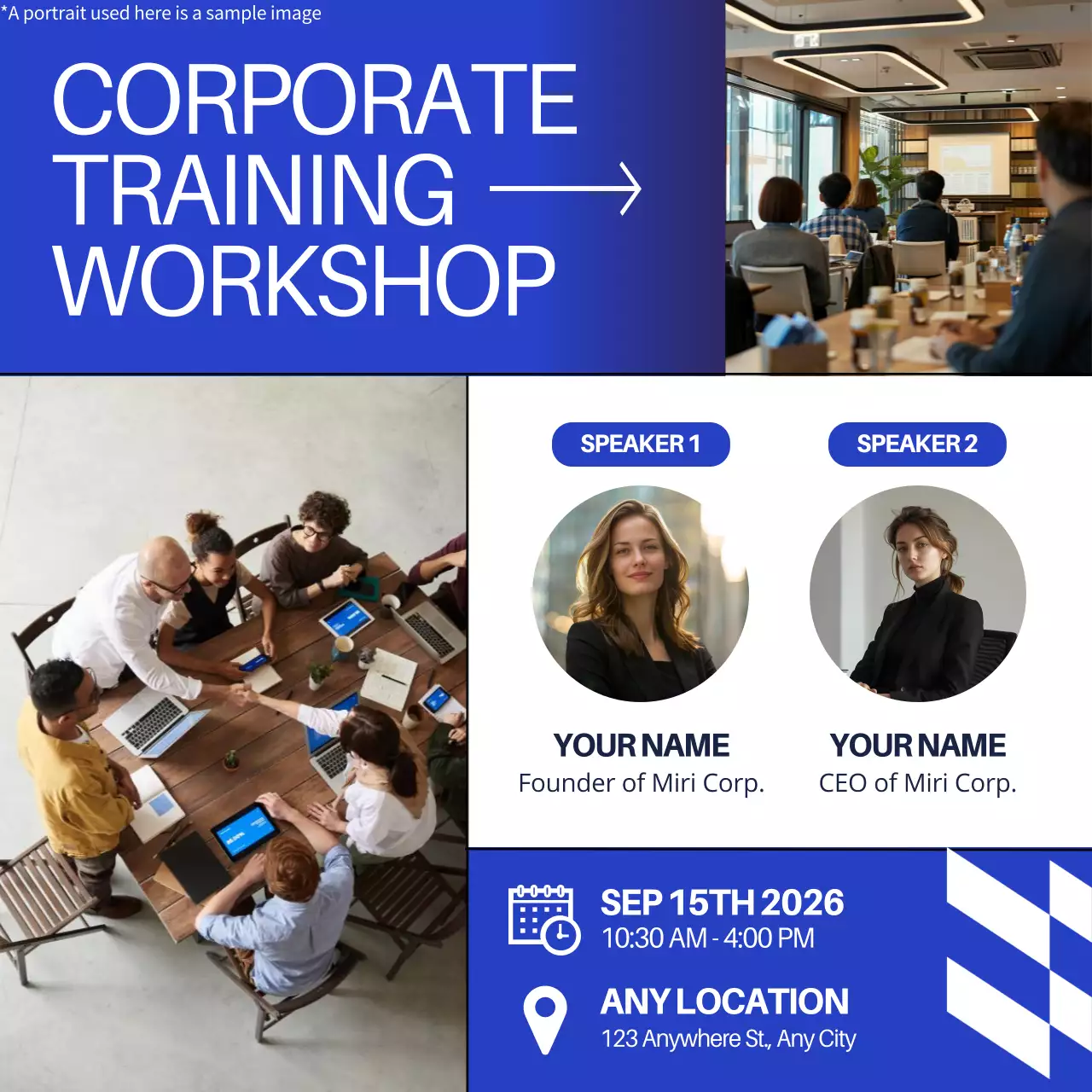 Blue Modern Corporate Workshop Announcement Social Media Post