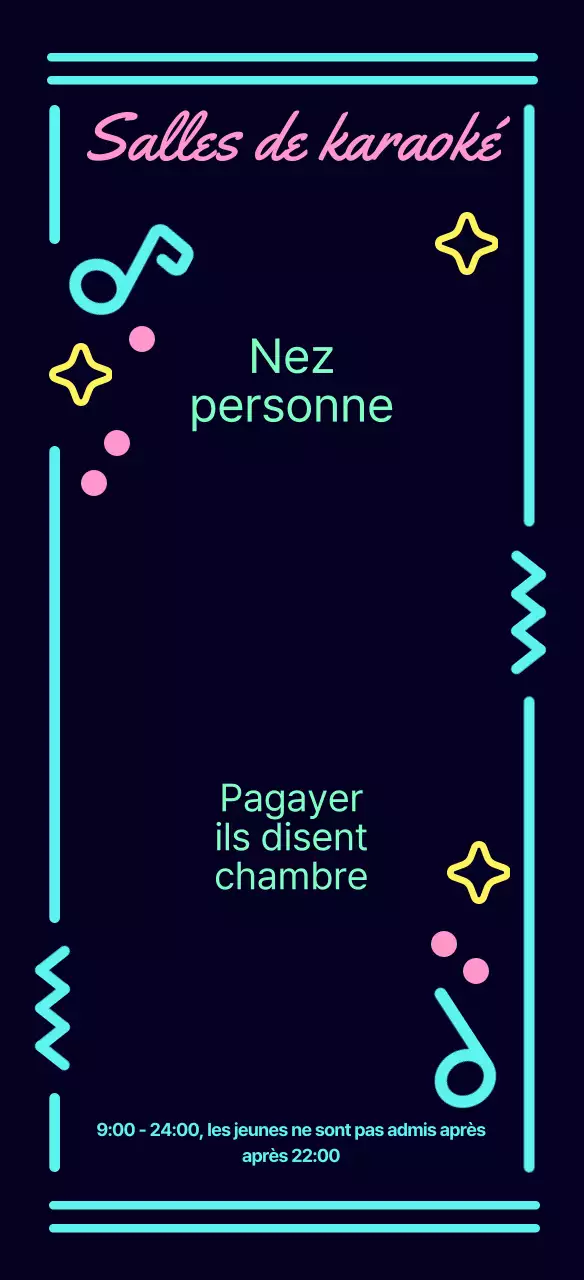 Guide karaoké noir, kitsch, avec enseigne en néon, fonctionnant avec des pièces de monnaie