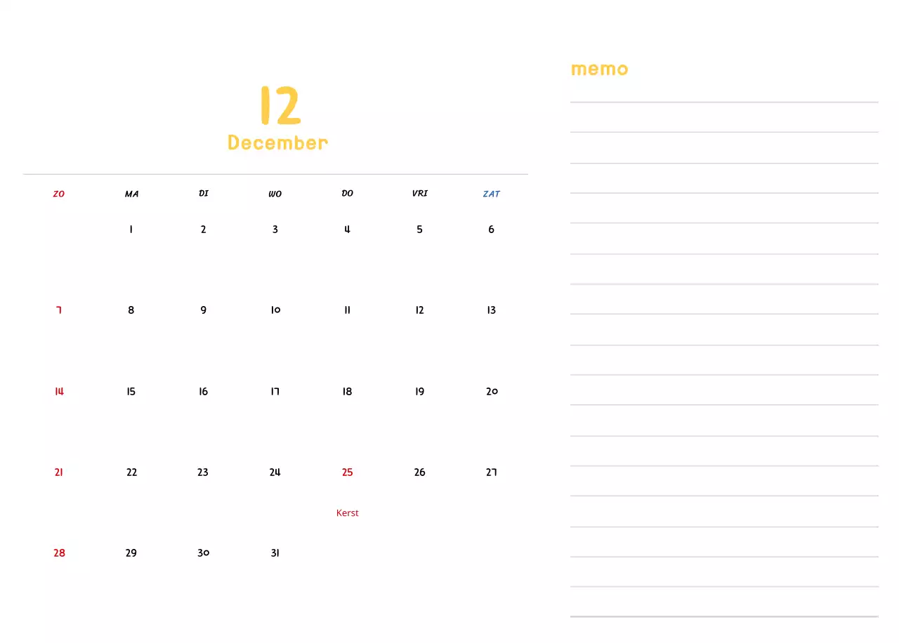 Nieuwjaarskalender met schattige illustraties