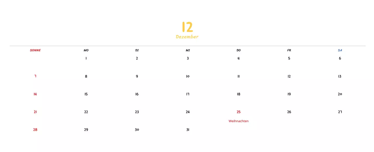 Neujahrskalender mit niedlichen Illustrationen