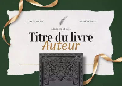 Annonce luxueuse pour la fête de lancement d'un livre en vert et marron