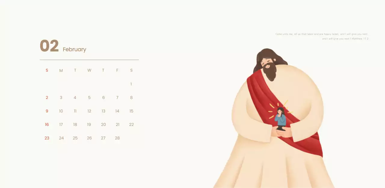 Word calendar with cozy illustrations and Bible verses on a light blue background