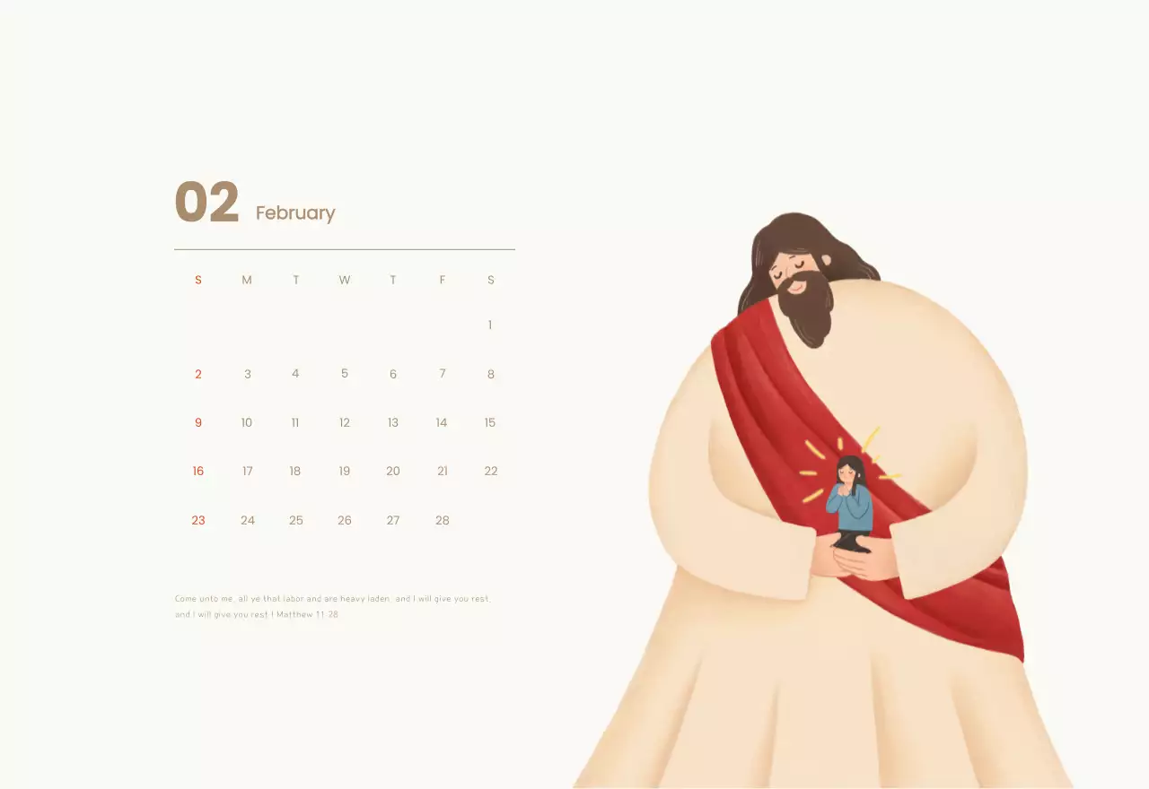 Word calendar with cozy illustrations and Bible verses on a light blue background