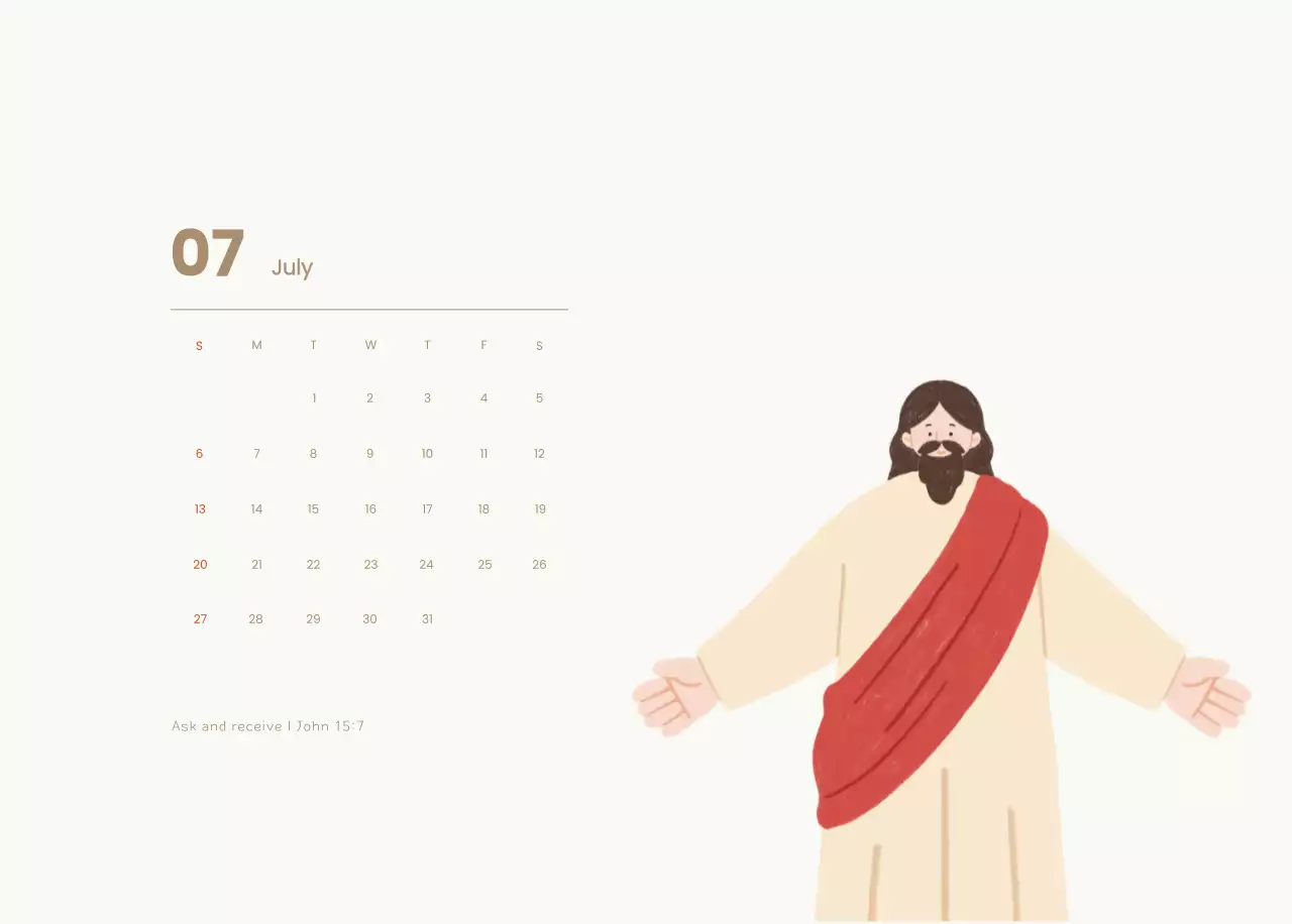 Word calendar with cozy illustrations and Bible verses on a light blue background