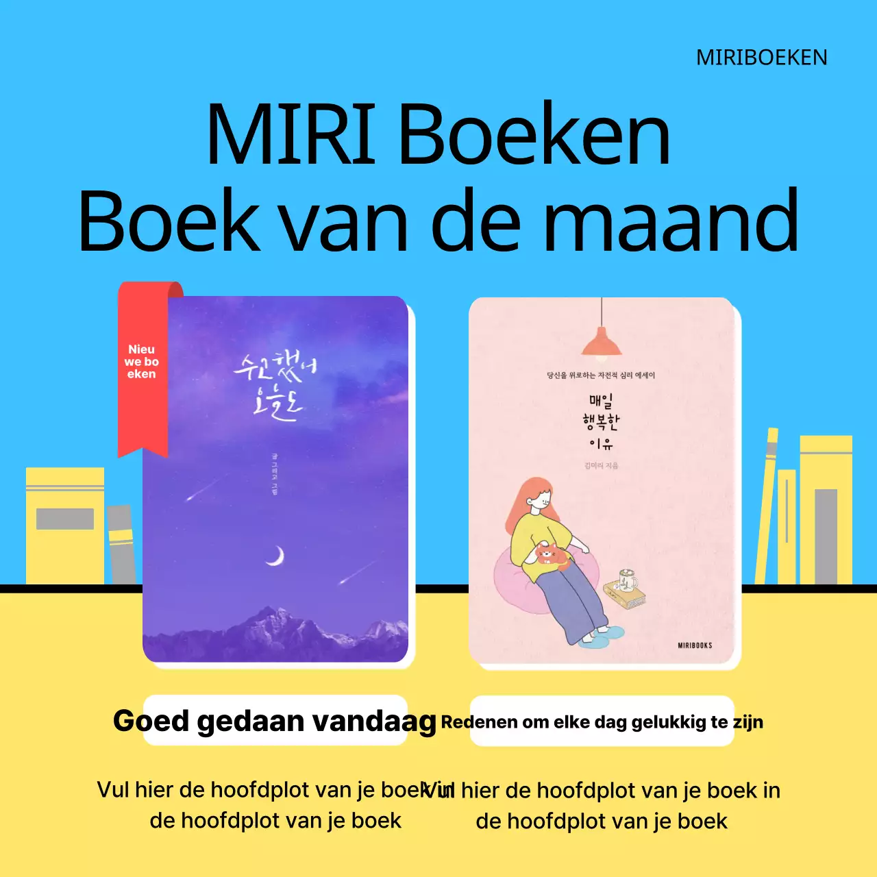Promoot een minimalistische zomerboekenclub in geel en blauw