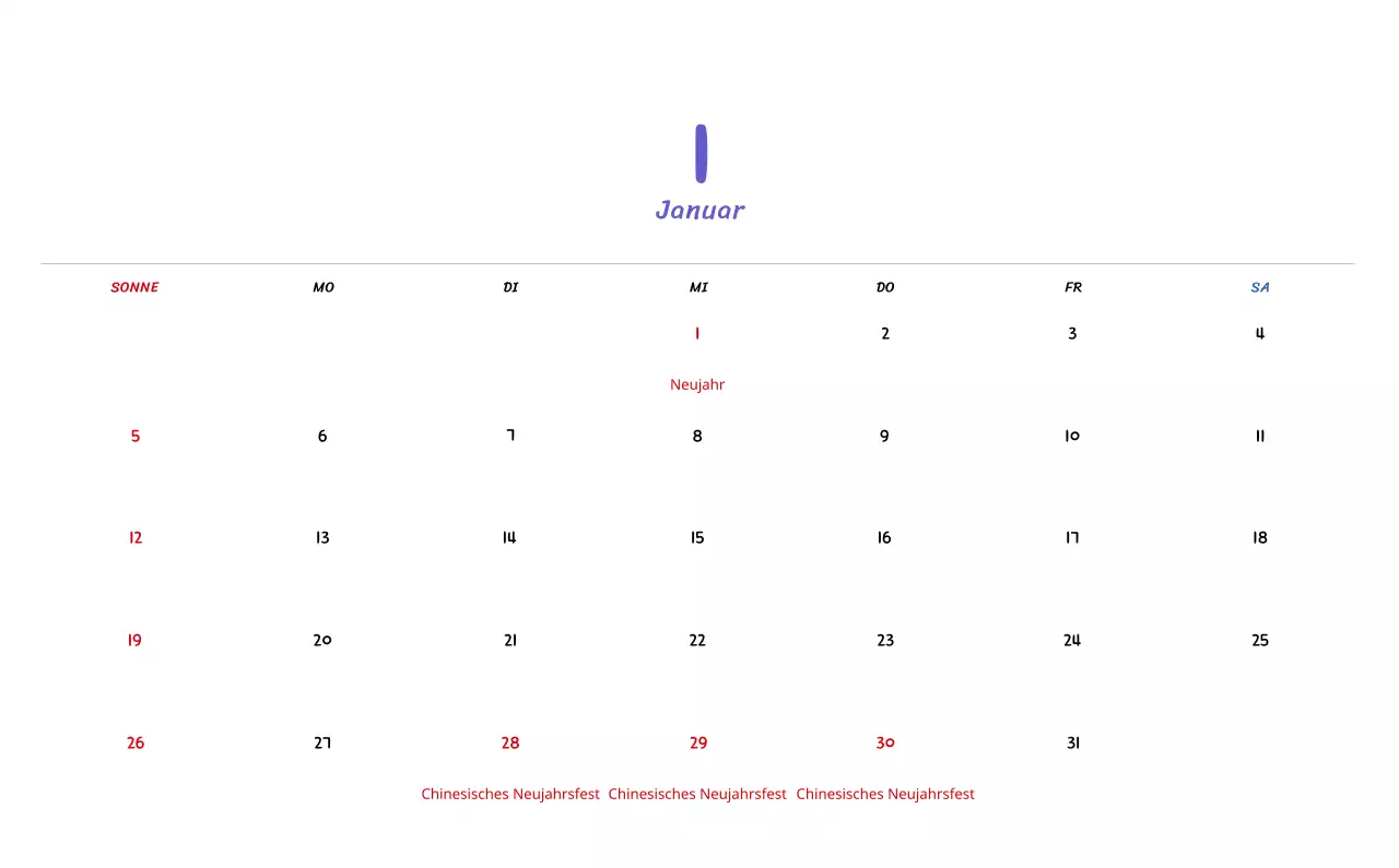 Neujahrskalender mit niedlichen Illustrationen