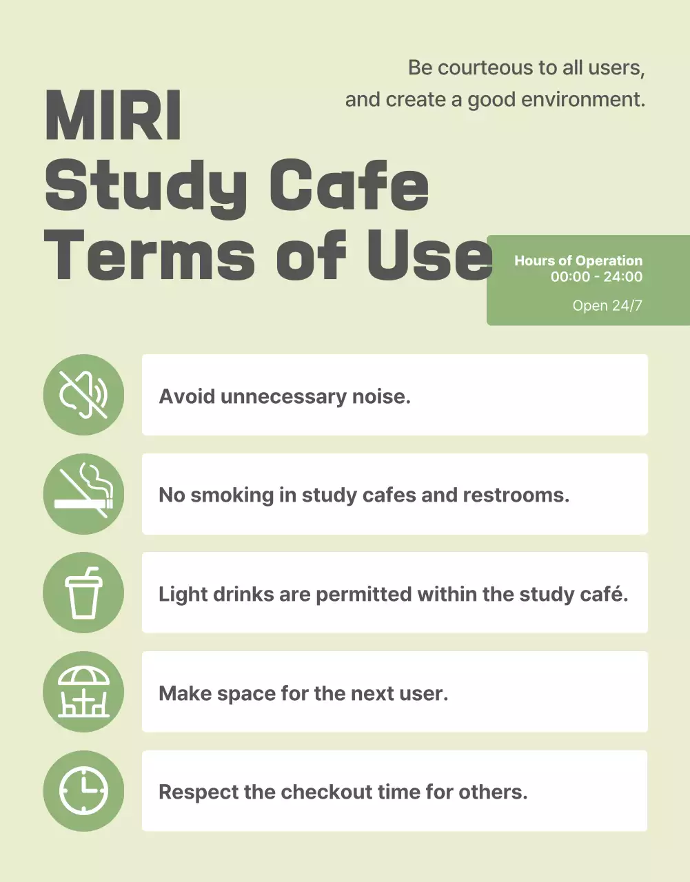 Poster hướng dẫn của Green Simple Cafe