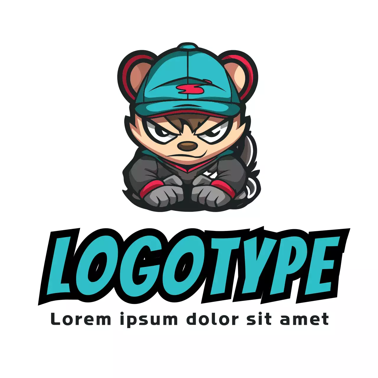 Teal Comic Bear Design Logo