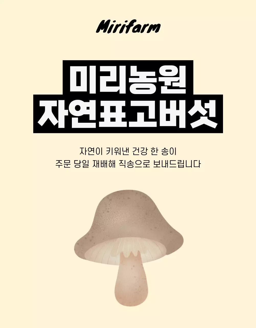베이지와 갈색의 미니멀한 미리농원 버섯 소개서