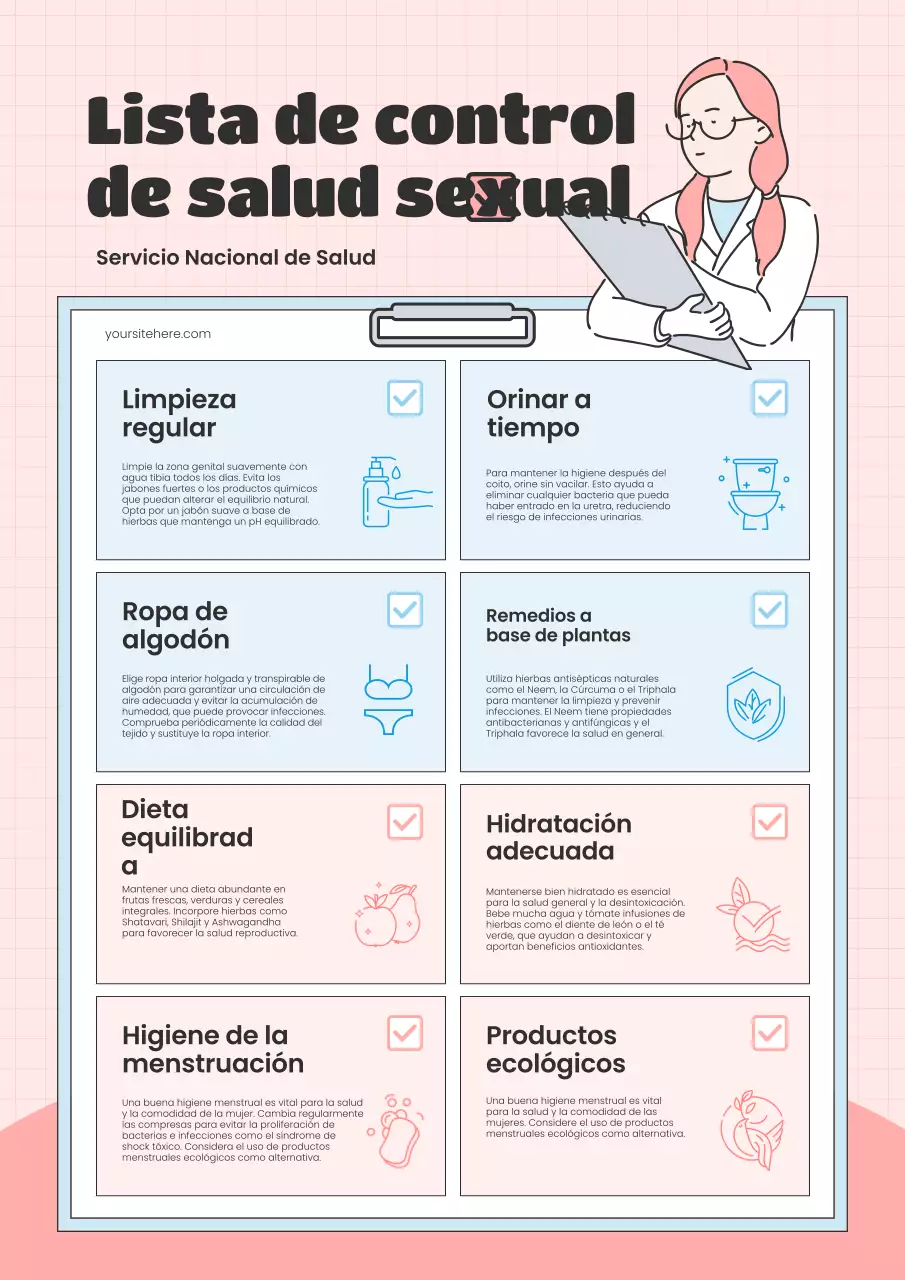 Una moderna infografía de salud sexual en rosa y azul claro Descripción