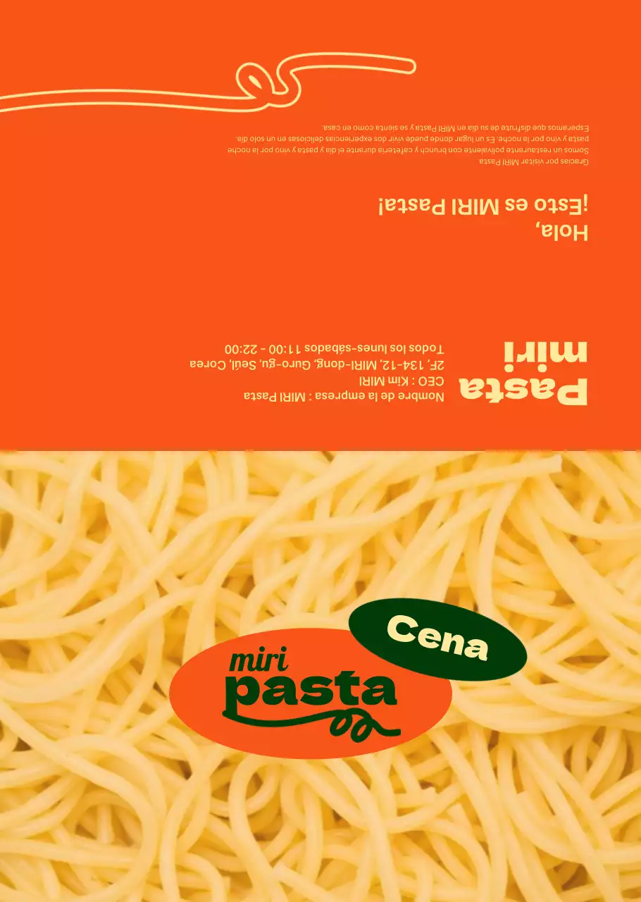 Sobre el menú de pasta chic en naranja y marfil