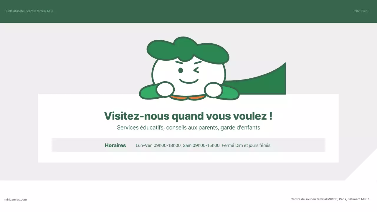 Un guide simple, vert et orange du centre de soutien aux familles