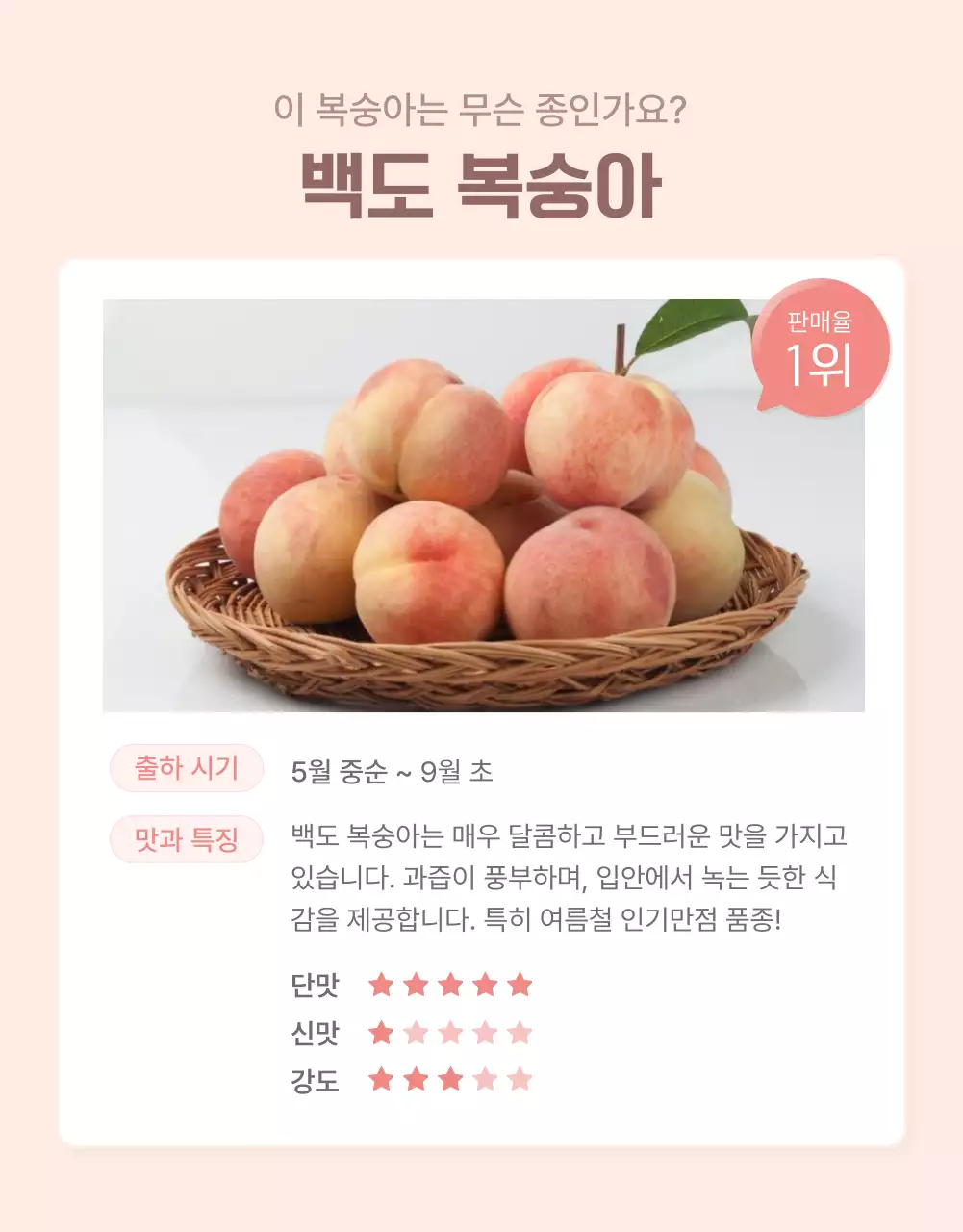 노랑과 핑크색의 깔끔한 상큼한 복숭아 체크포인트 판매 홍보