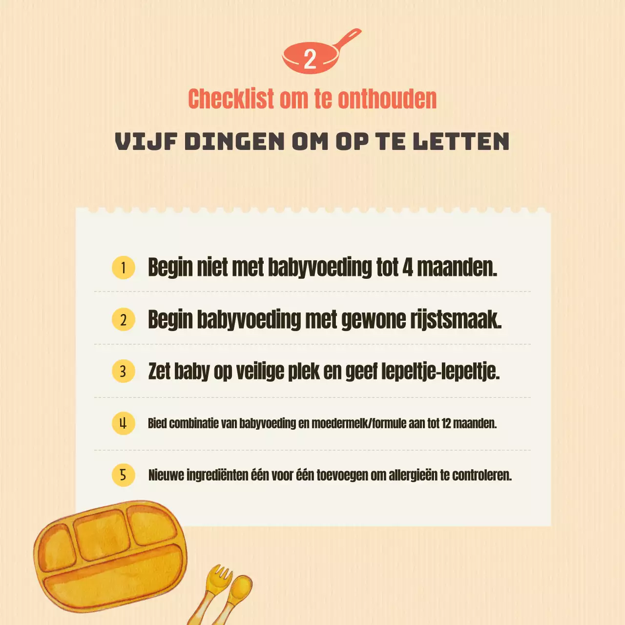 Over deze schattige oranje en ivoorkleurige babyvoeding