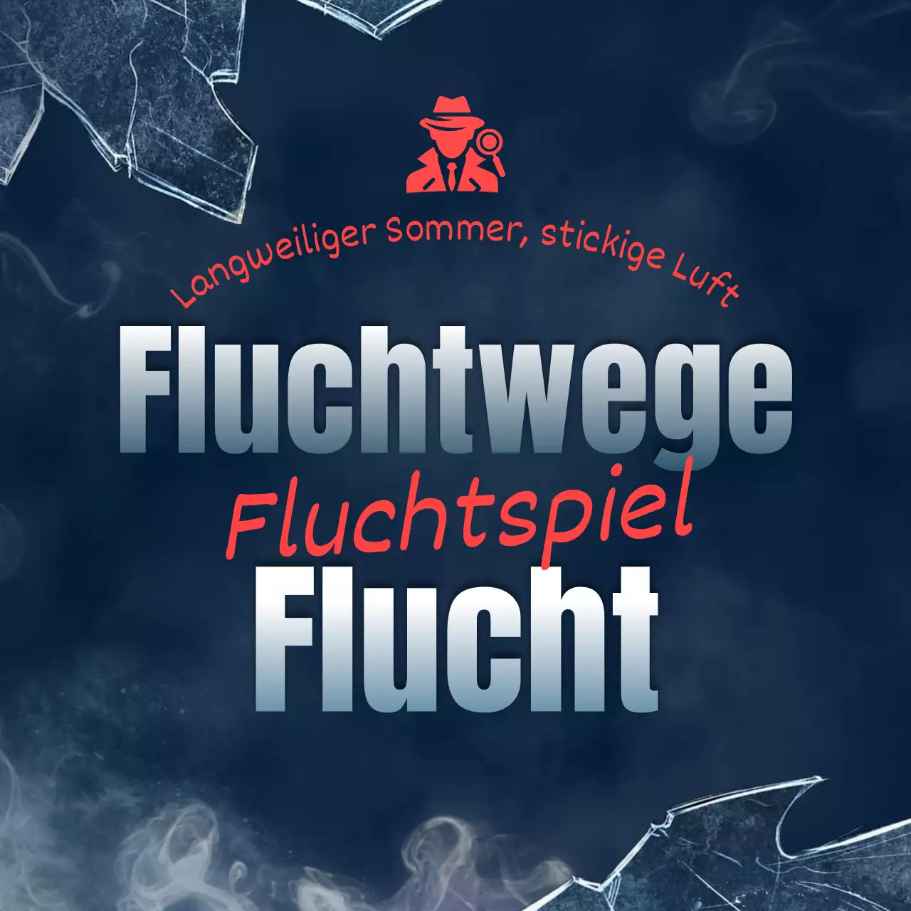 Förderung eines Escape-Room-Spiels mit einem marineblauen und roten Fantasie-Ambiente