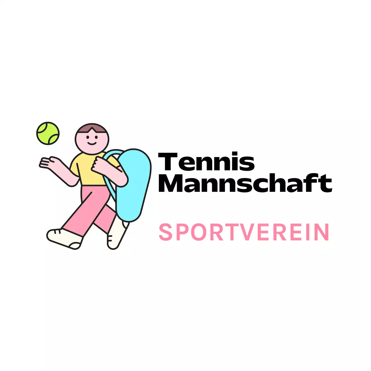Ein Logo für einen Verein mit einer niedlichen Figur, die Tennis spielt.
