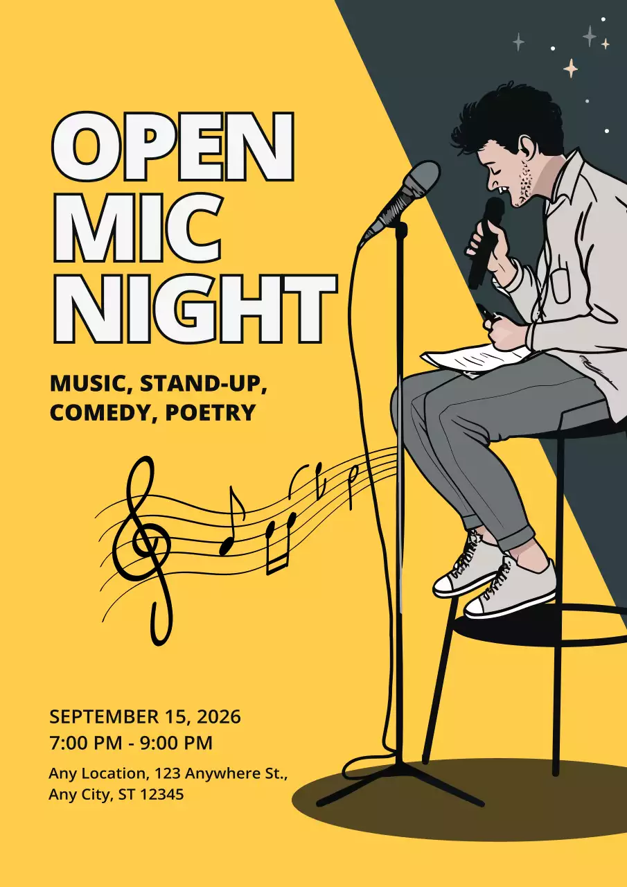 Yellow Retro Open Mic Event Poster