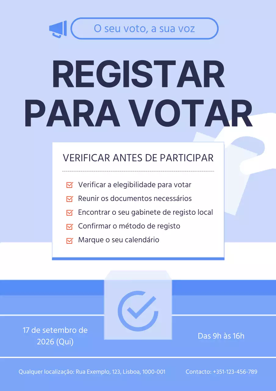 Promover o recenseamento eleitoral básico em azul e azul claro