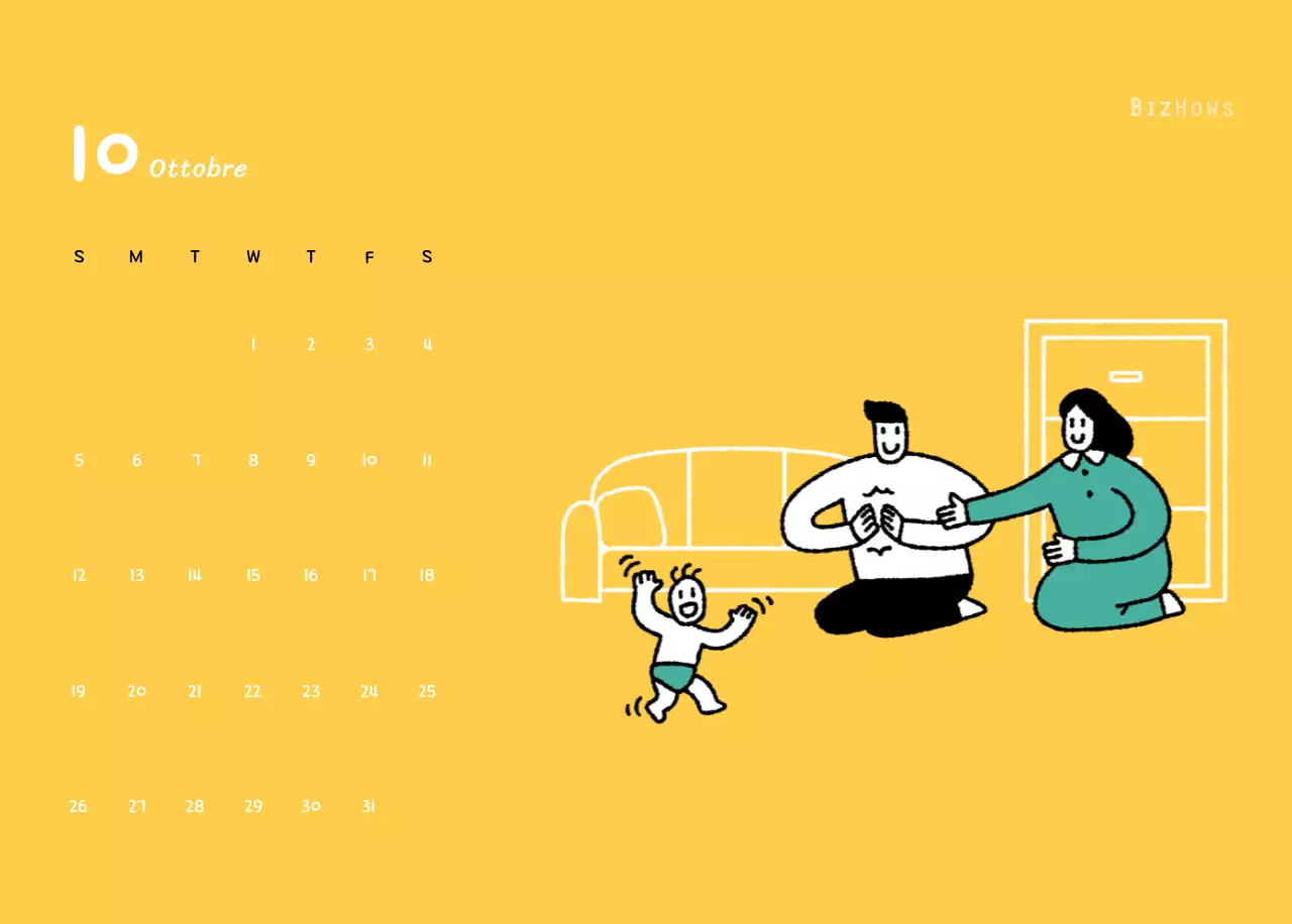 Calendario di Capodanno con simpatiche illustrazioni