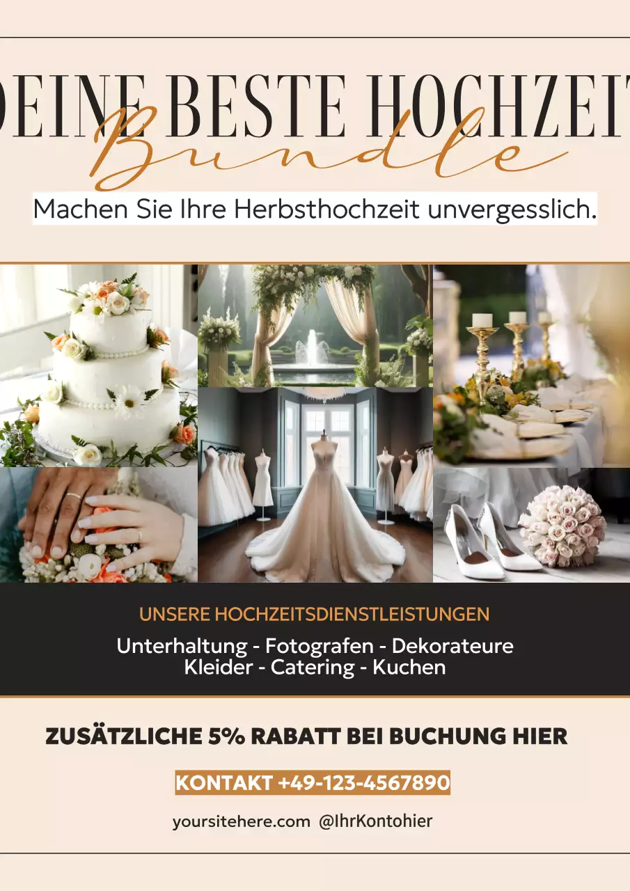 Schwarz Beige Elegant Luxus Herbst Hochzeit Service Reservierung Anzeige