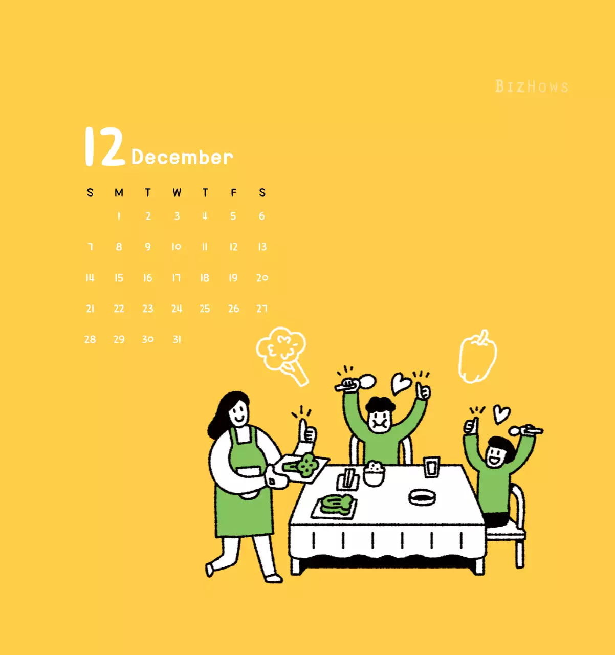 New Year's calendar with cute illustrations