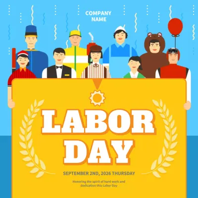 Yellow Retro Labor Day Announcement Social Media Post