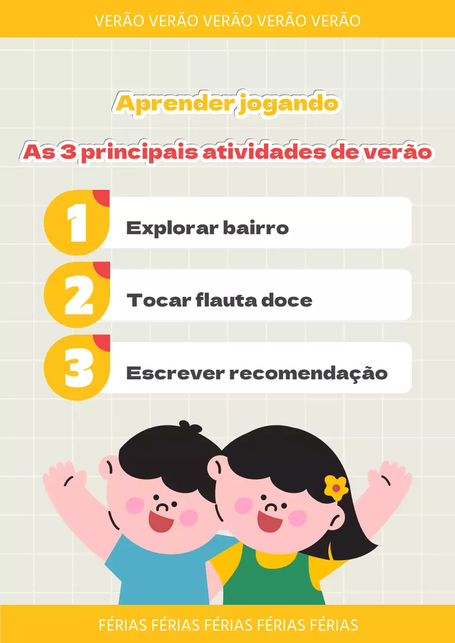 Agenda de actividades para as férias de verão em vermelho e amarelo
