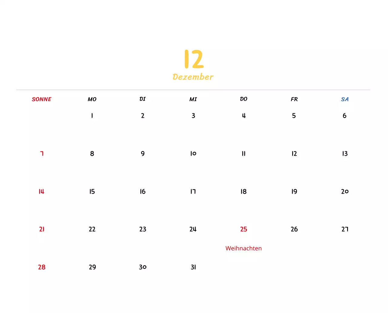 Neujahrskalender mit niedlichen Illustrationen