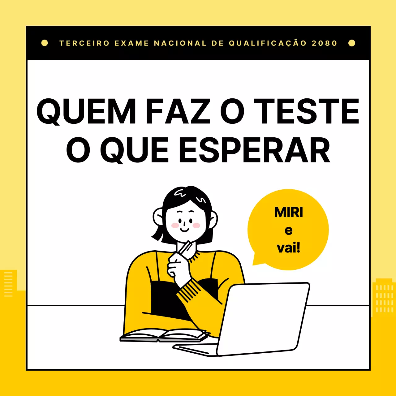 Um aviso simples e amarelo para o examinando