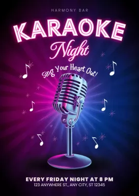 Purple Retro Karaoke Event Poster