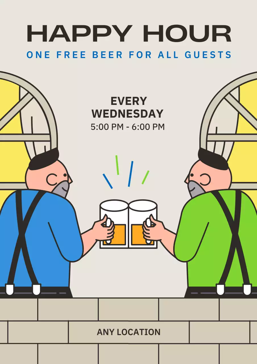 Beige Retro Happy Hour Promotion Poster