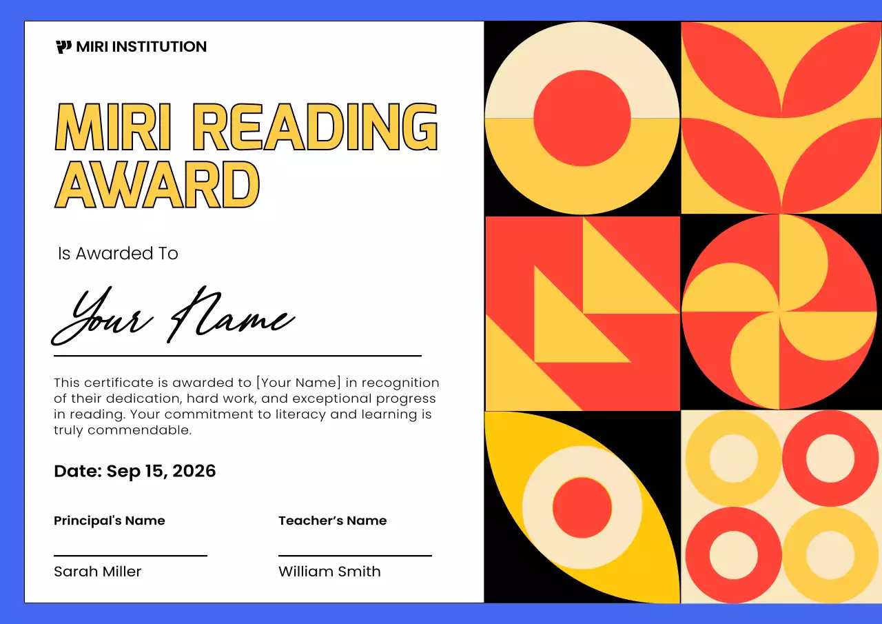 Yellow Geometric Reading Certificate Poster